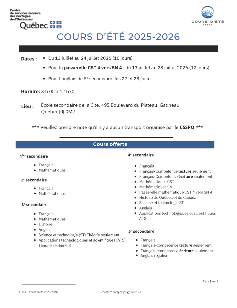 Cours dete 2025 2026 CSSPO. 2 Page 1